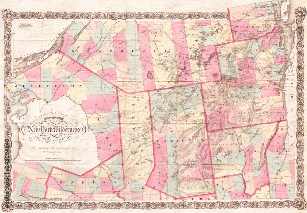 Map of the Adirondack Mountains, New York, 1867 Colton Ely