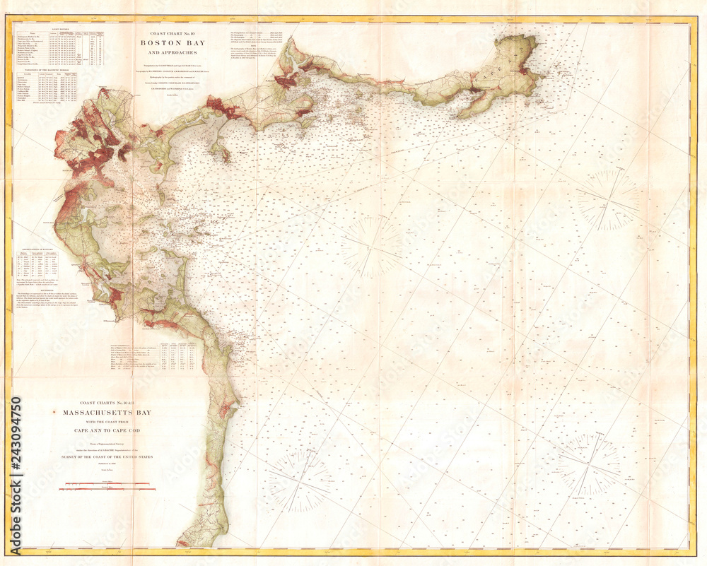 U.S. Coast Survey Map of Boston Bay, Massachusetts 1866