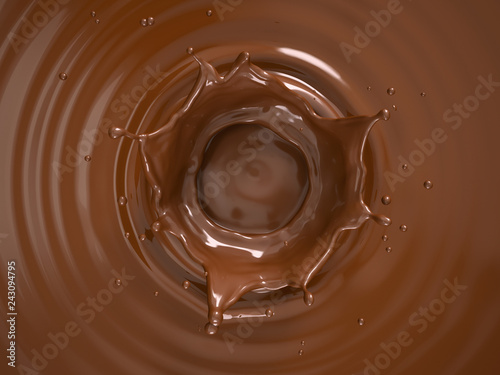 Liquid chocolate crown splash. Top view.
