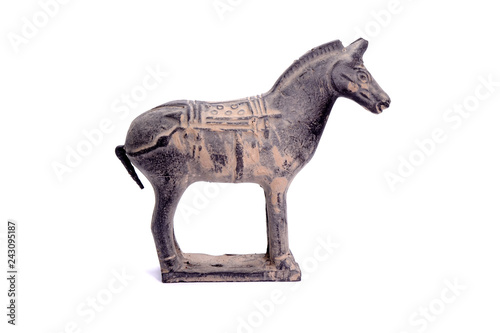 Terracotta Army sculptures of Qin Emperor of China   Horse. Isolated on white background.