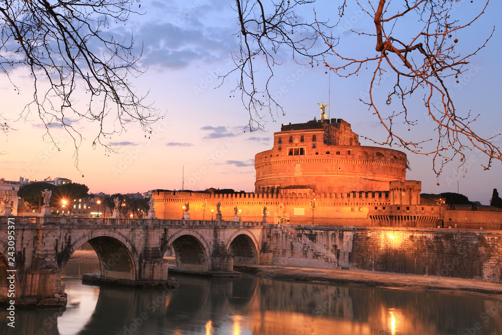Castel Saint Angelo and Tiver river at twilight, Rome 
