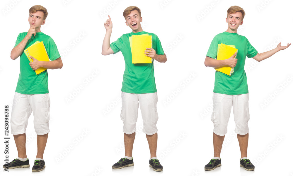 Obraz premium Young student with notes isolated on white 