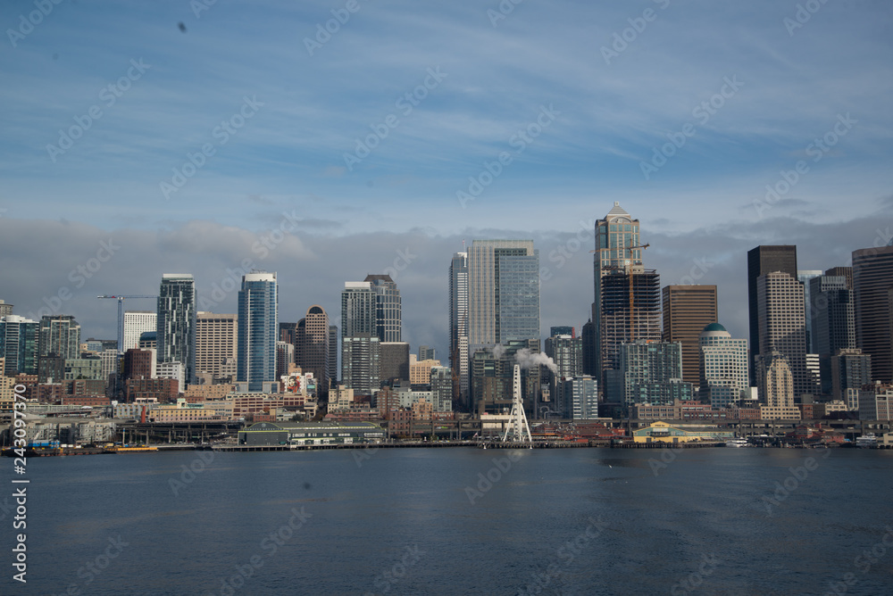 Seattle skyline from Bainbridge island ferry Seattle skyline from Bainbridge island ferry