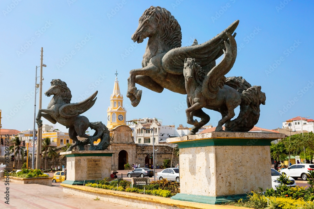 Cartagena, Colombia, Statues Of Pegasus. Cartagena was awarded the title of 