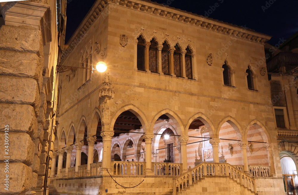 Udine historic center at night, Italy