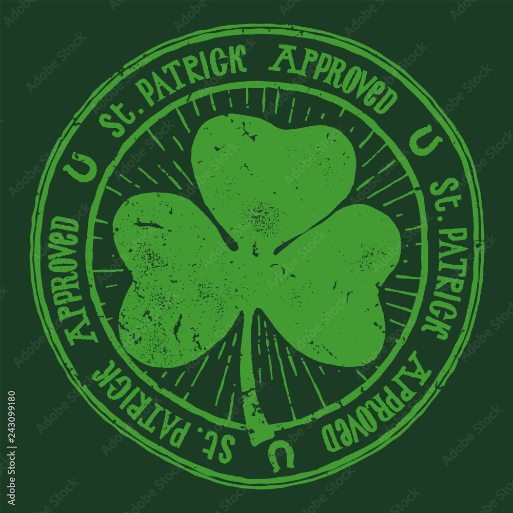 St. Patrick approved vintage distressed clover stamp vector