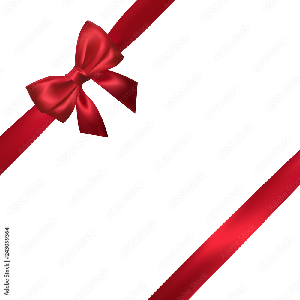 Realistic red bow with red ribbons isolated on white. Element for decoration gifts, greetings, holidays. Vector illustration Realistic red bow with red ribbons isolated on white. Element for decoration gifts, greetings, holidays. Vector illustration