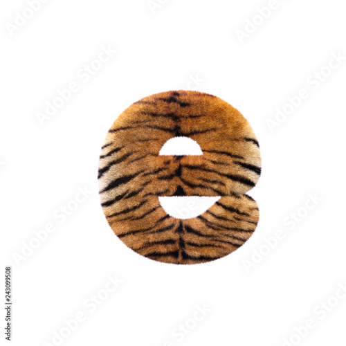 Tiger letter E - Lower-case 3d Feline fur font - Suitable for Safari, Wildlife or big felines related subjects
