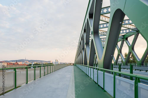 The old bridge was replaced by a new one for pedestrians, cyclists and trams, as part of new tram track to Petržalka, Slovakia