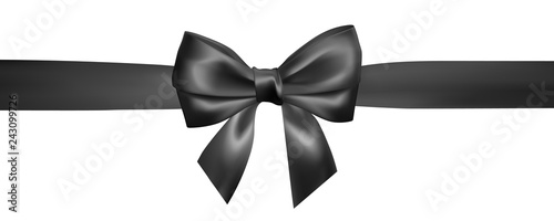 Set of Realistic black bow with black ribbon. Element for decoration gifts, greetings, holidays, Valentines Day design. Vector illustration