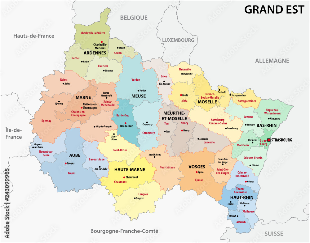 administrative map of the new french region grand est