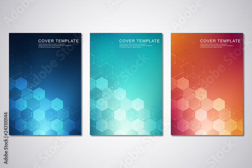 Vector template for cover or brochure, with hexagons pattern and technological background. Abstract geometric texture and hi-tech digital background.