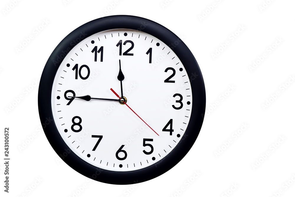 Time concept with black clock at a quarter to noon Time concept with black clock at a quarter to noon