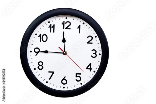 Time concept with black clock at a quarter to noon