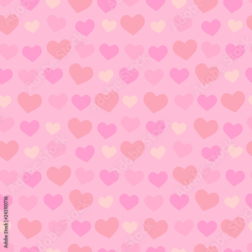 Valentines day romatic decorative seamless pattern with gentle red, pink and orange hearts on light pink background, eps10 vector retro style vintage design illustration