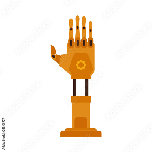 Vector industrial robotic arm for automatic manufacturing. Conveyor factory manipulator hand for machinery assembling. Automation system robot for mechanical operations icon. Isolated illustration