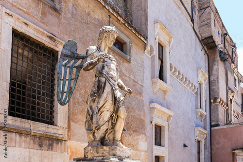 Saint Michael archangel sculpture at the ancient Castel Sant'Angelo, Rome, Italy