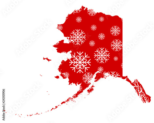 Karte von Alaska mit Schneeflocken