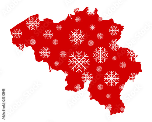 Karte von Belgien mit Schneeflocken