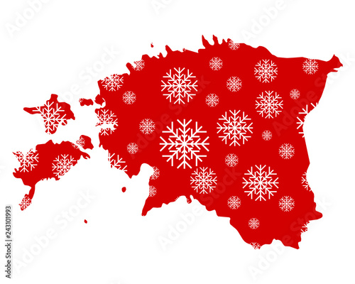 Karte von Estland mit Schneeflocken