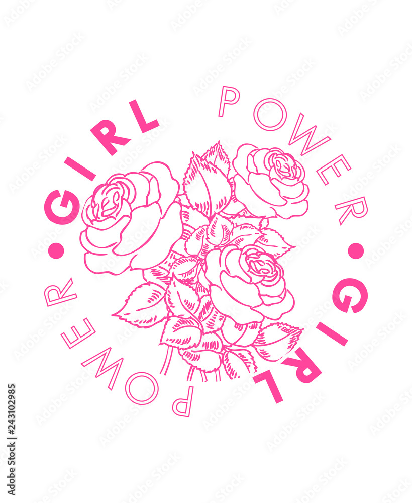 Girl Power slogan with roses in pink color, in vector, for fashion and other uses. Girl Power slogan with roses in pink color, in vector, for fashion and other uses.