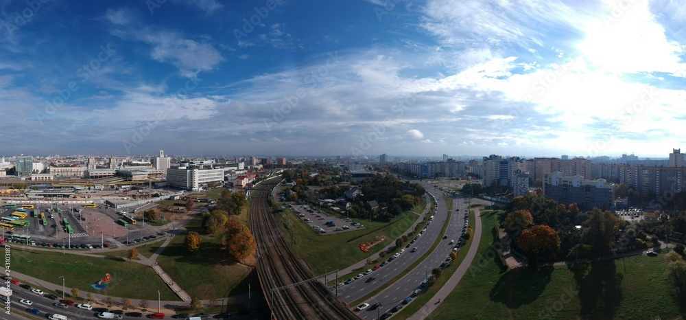 Drone photo of Minsk, Belarus in autumn 