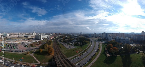 Drone photo of Minsk  Belarus in autumn 