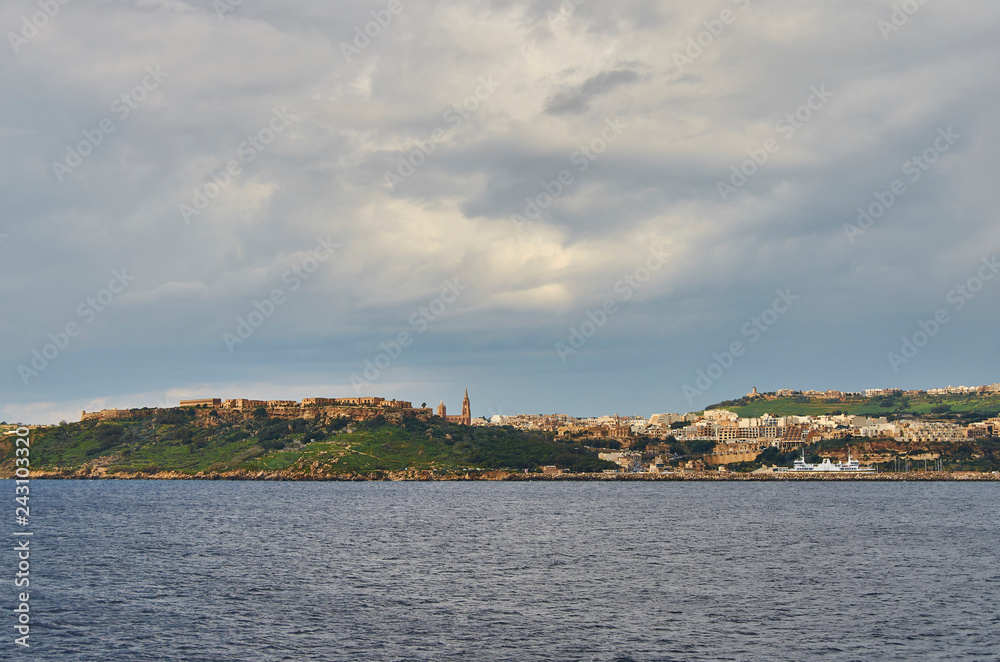 View the island of Victoria at Gozo, the neighboring island of Malta