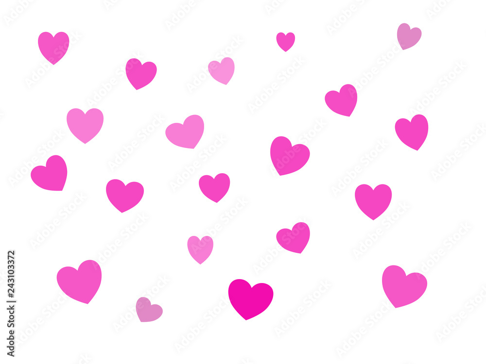 Fliegende rosa Herzchen auf weißem Hintergrund