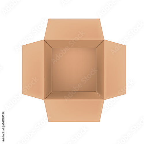 Open corrugated cardboard box on white background