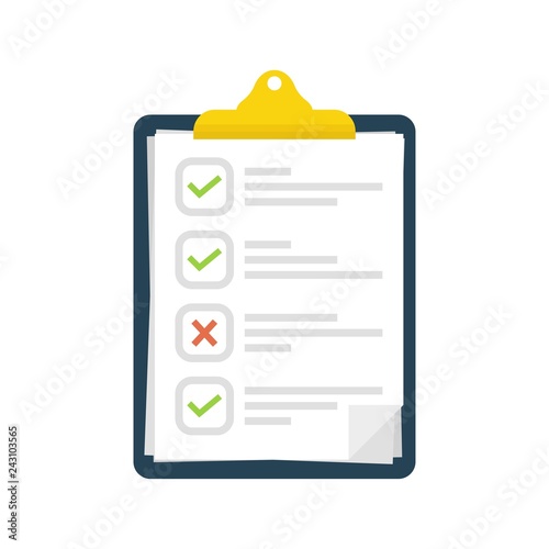 Clipboard with checklist and checkmarks. Vector illustration.