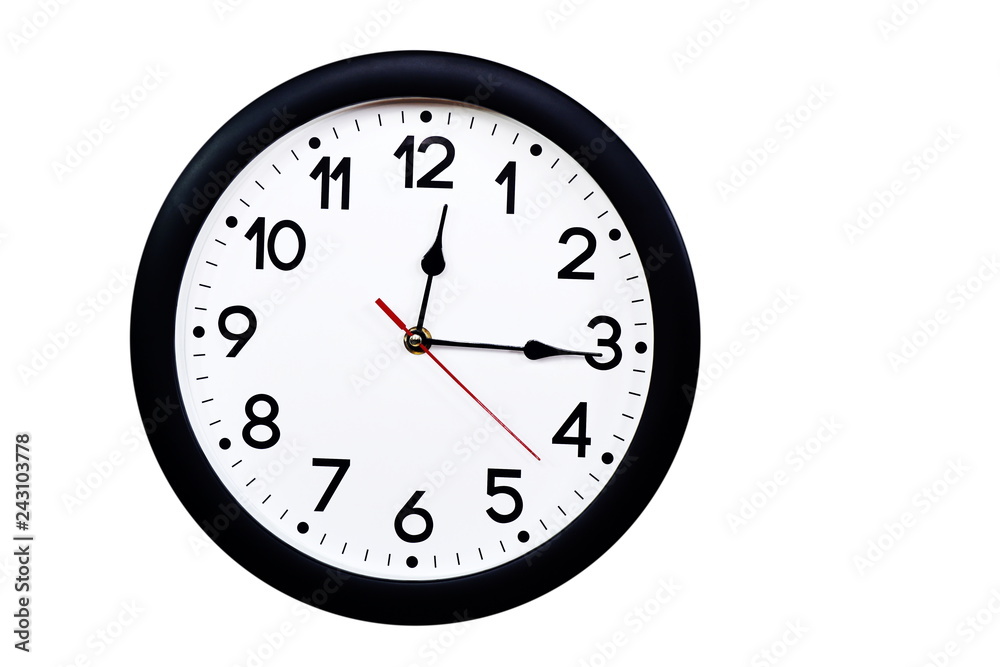 Time concept with black clock at a quarter past noon Time concept with black clock at a quarter past noon