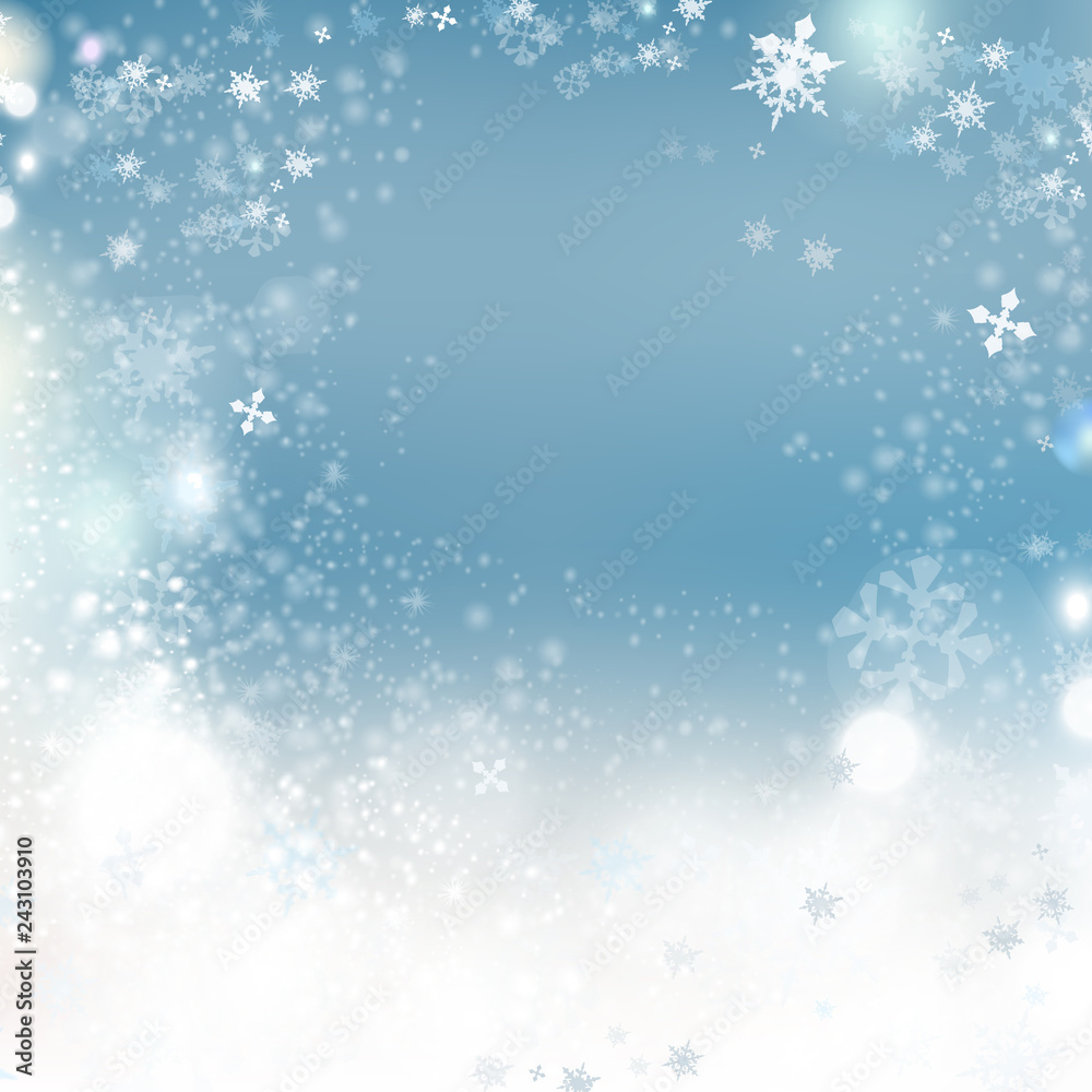 Christmas background vector winter illustration with crystallic snowflakes. New Year