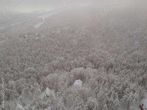 Aerial view at winter mountain