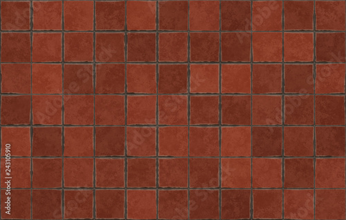 red floor wall tiles 3d illustration