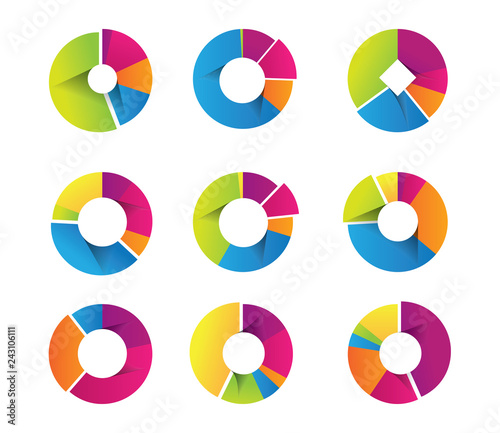 Stylish pie chart diagrams infographics for data presentation, percentages, information and other projects