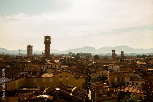 Landmarks of Italy - beautiful medieval town Lucca in Tuscany. City view from Guinigi tower 