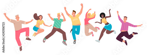Happy people jump. A set of funny characters. Youth. The concept of happiness, joy and success