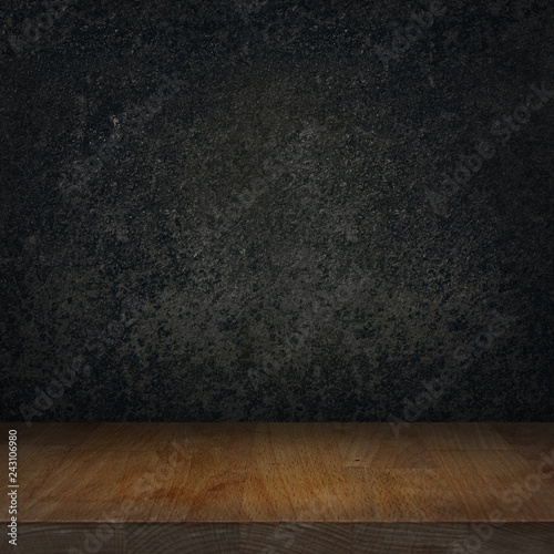 Empty wooden top table with black stone graphite kitchen background
