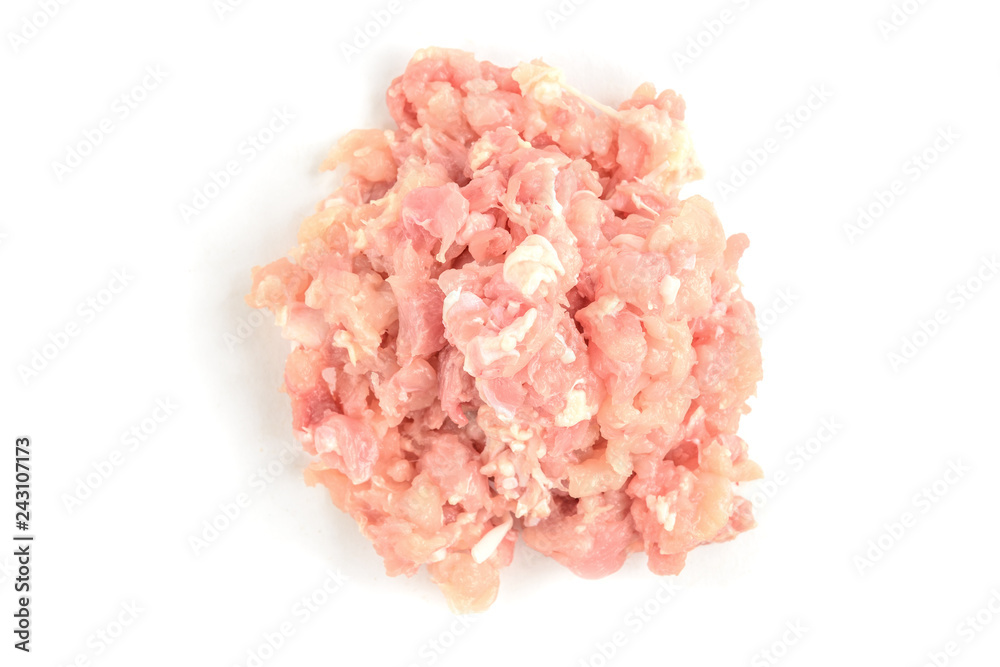 Raw chicken meat mince isolated on white background. Raw chicken meat mince isolated on white background.