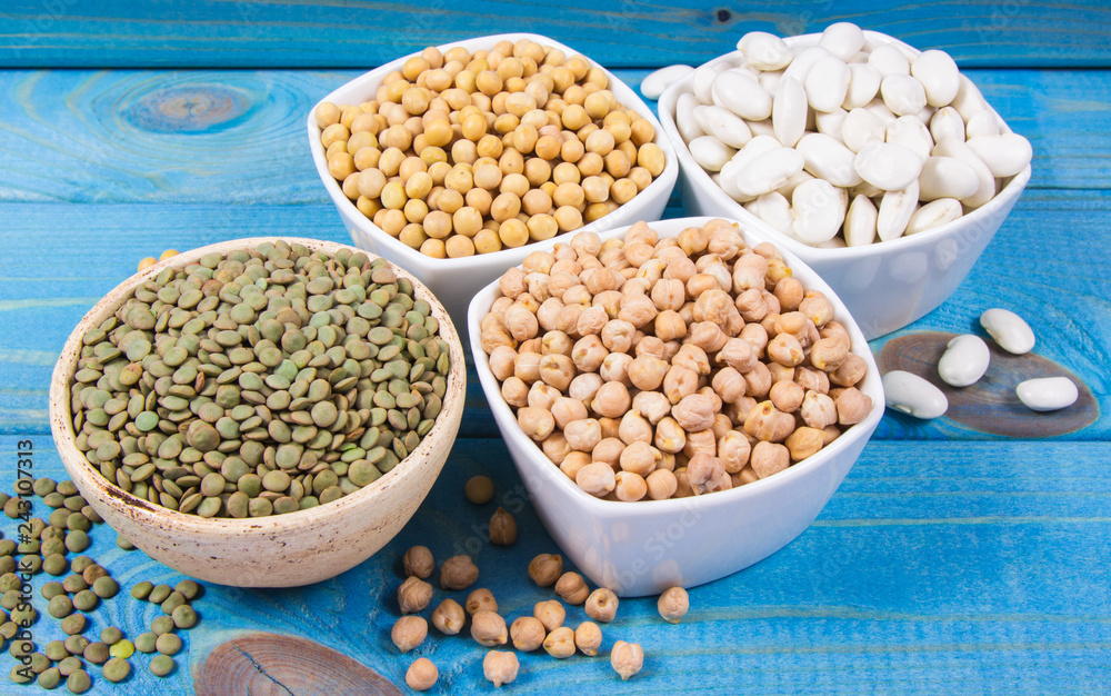 Fototapeta premium Vegetable protein, legume seeds. Conception of healthy eating.