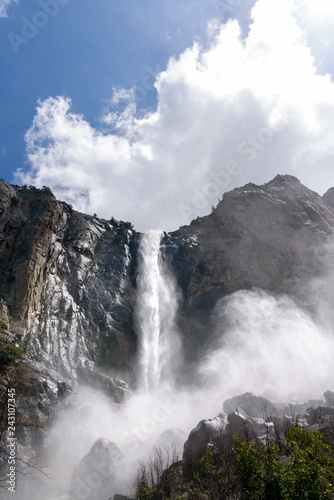 Bridalveil Fall with dramatic cloud sky, Yosemite National Park, California