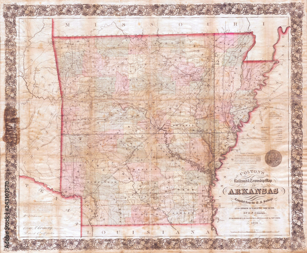 Map of Arkansas, Railroads Colton 1859
