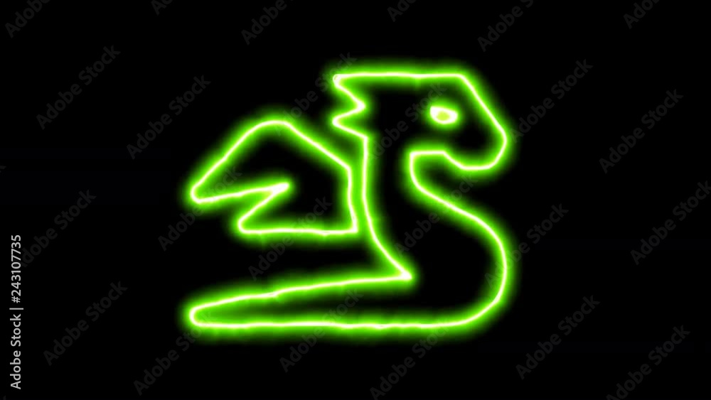 The appearance of the green neon symbol dragon. Flicker, In - Out. Alpha channel Premultiplied - Matted with color black The appearance of the green neon symbol dragon. Flicker, In - Out. Alpha channel Premultiplied - Matted with color black