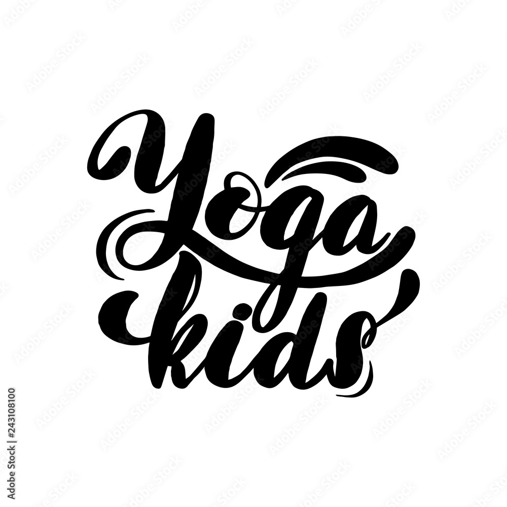 Yoga kids lettering card. Typographic