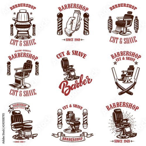 Set of vintage barber shop emblems, badges and design elements.  for logo, label, sign.