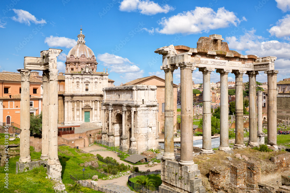 Ancient ruins in Roman Forum, Rome, Lazio, Italy 