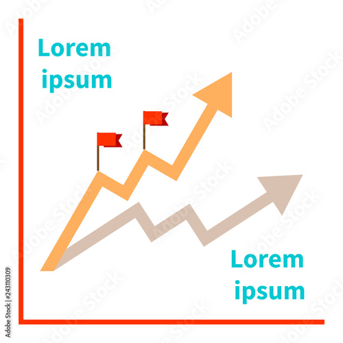 Up arrow. Two trend zigzag lines with flags