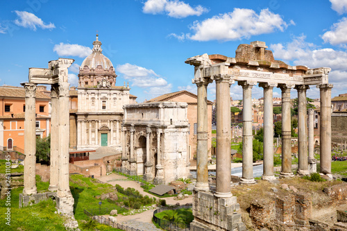 Ancient ruins in Roman Forum, Rome, Lazio, Italy 