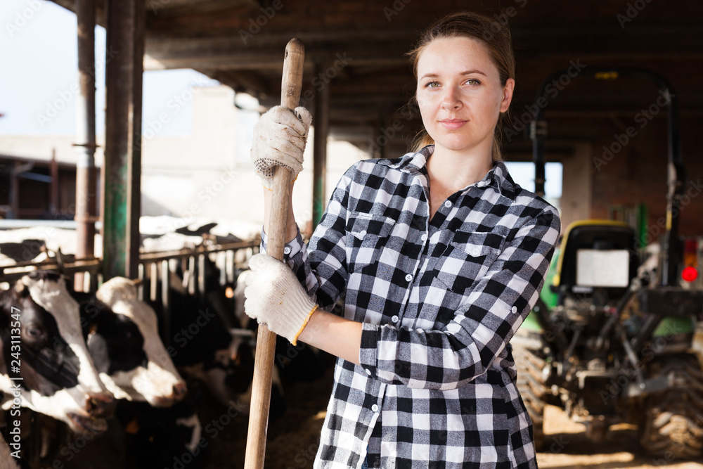 Female farmer on dairy farm